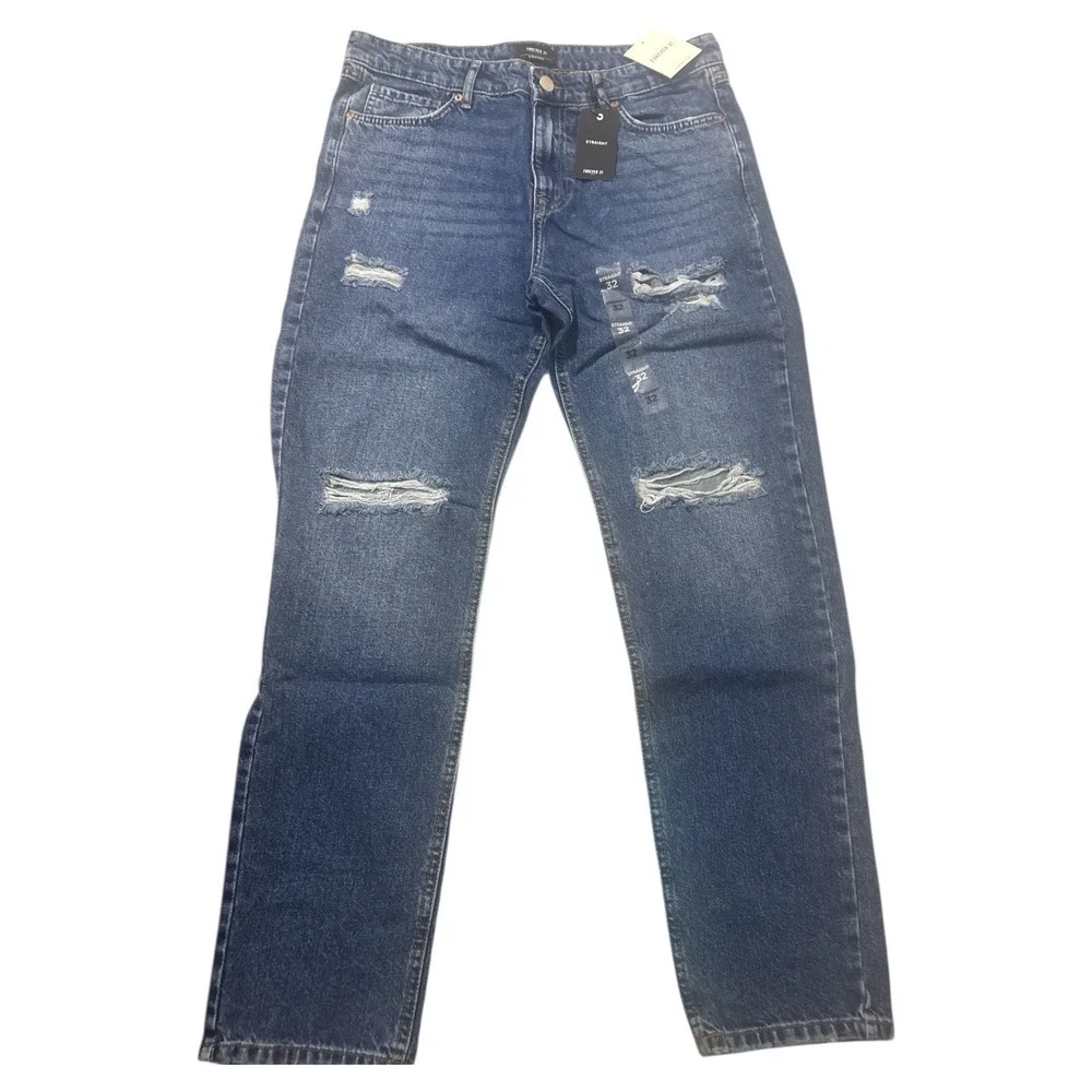 Forever 21 Men's Straight Denim Pants Size 32 NWT High‎ Rise Relaxed Hip